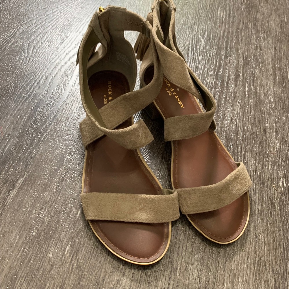 Rock & Candy by Zigi Nolah Tan Suede Fringe Gladiator Sandals Women's Size 9